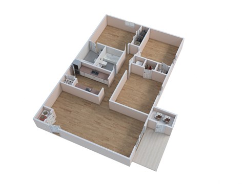 Floor plan for 3 beds, 2 baths, 1090 sqft